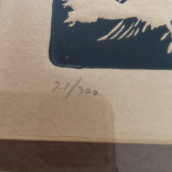 Night Owl print numbered and signed by artist. Blue and tan coloring. - Picture 3 of 5